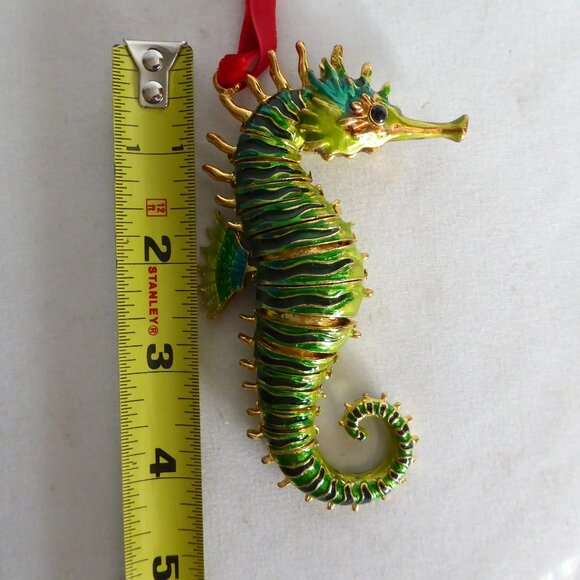 NEW 4.5” CLOISONNE GOLD METAL ENAMEL JOINTED SEAHORSE CHRISTMAS ORNAMENT - Picture 4 of 14